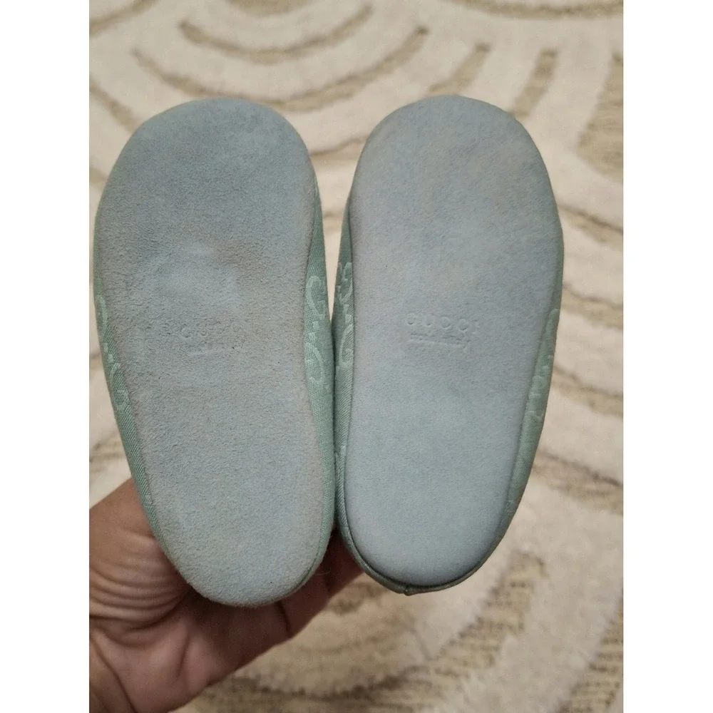 Gucci Infant Baby First Shoes Size 18 Tiffany Blue Monogram Preowned